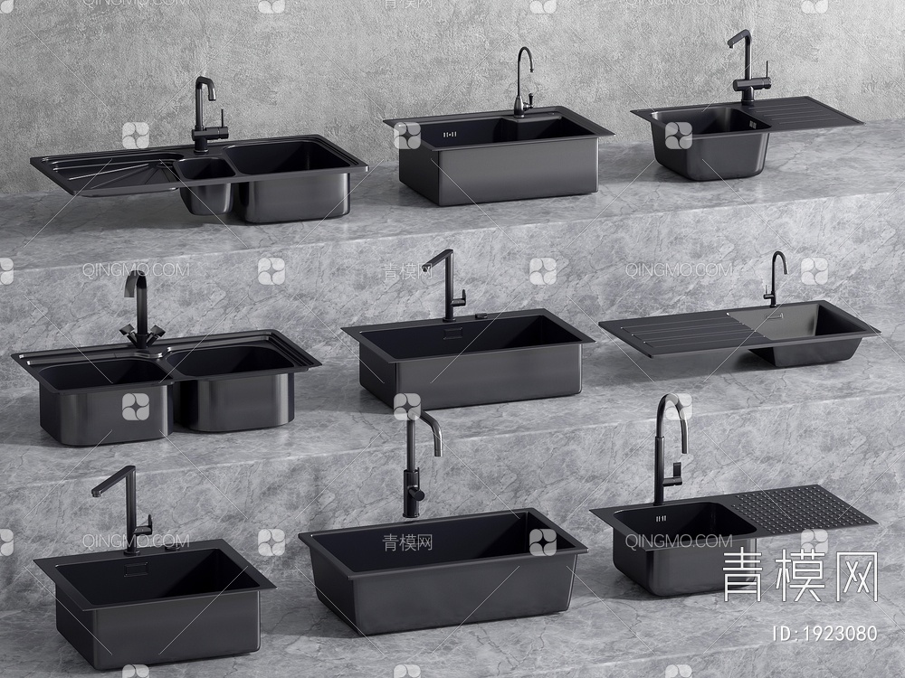 水槽 ,洗菜盆 ,水龙头 ,不锈钢水槽3D模型下载【ID:1923080】