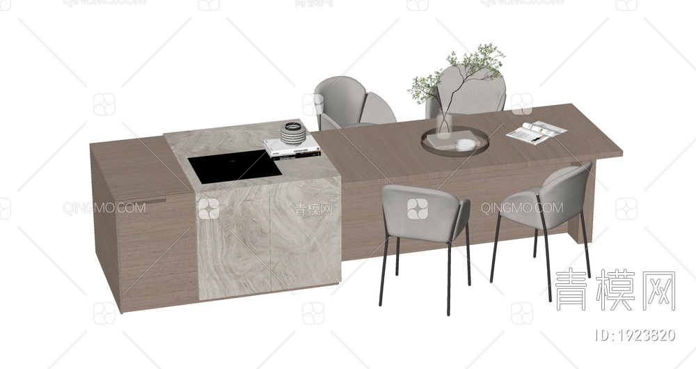 中岛台 餐桌椅组合SU模型下载【ID:1923820】