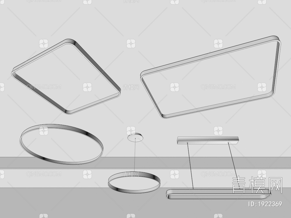 吸顶灯 客厅灯 卧室灯 方形圆形灯具组合3D模型下载【ID:1922369】