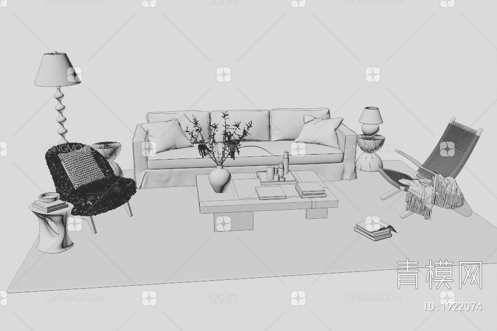 沙发茶几组合3D模型下载【ID:1922074】