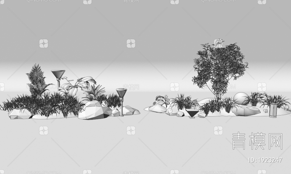 植物组合 景观石 花圃 草坪景观 庭院景观 景观灯 树 石头 花草3D模型下载【ID:1923247】