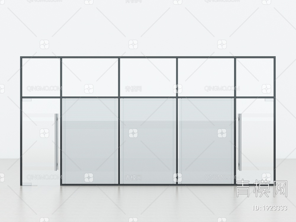 办公室玻璃高隔，双层百叶玻璃隔断墙，玻璃门，公司玻璃隔断3D模型下载【ID:1923333】