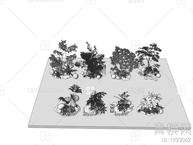 庭院小品 植物造景 植物组合 蕨类植物 景观树 微地形 石头3D模型下载【ID:1923062】
