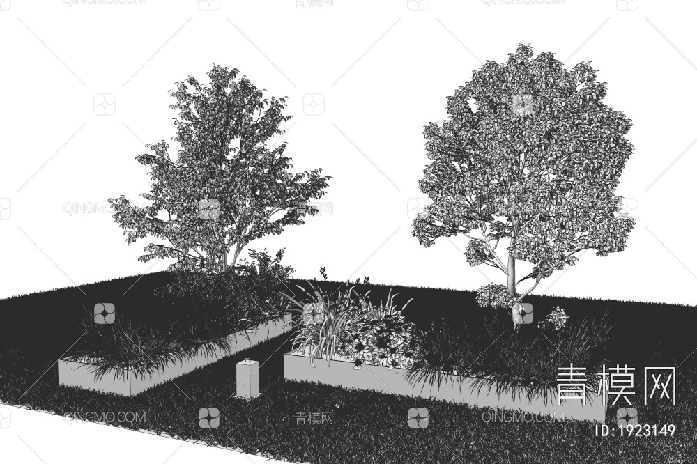 景观植物 园艺小品，灌木鲜花，树木花草，花池堆花3D模型下载【ID:1923149】