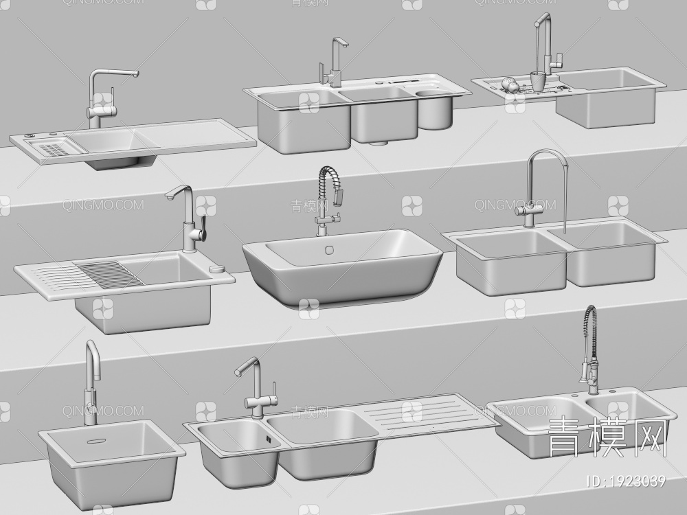 水槽 洗菜盆 水龙头 不锈钢水槽3D模型下载【ID:1923039】
