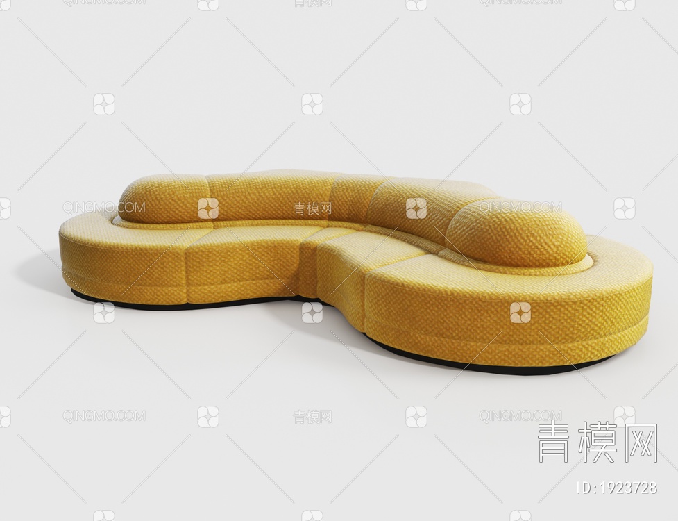 黄色布艺弧形多人沙发3D模型下载【ID:1923728】
