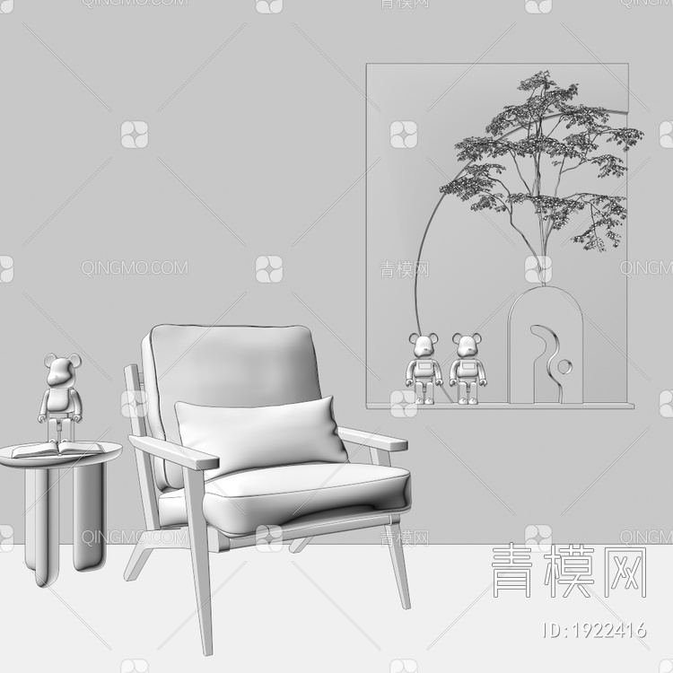 墙饰挂件 装饰画 挂画组合 休闲椅 落地灯3D模型下载【ID:1922416】