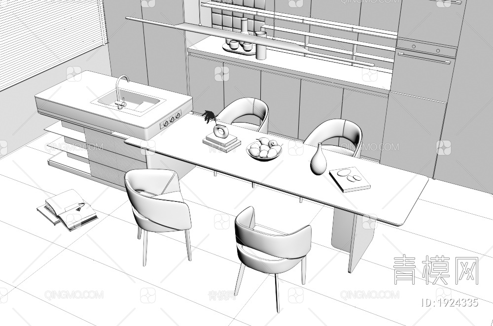 水吧台岛台餐桌椅3D模型下载【ID:1924335】