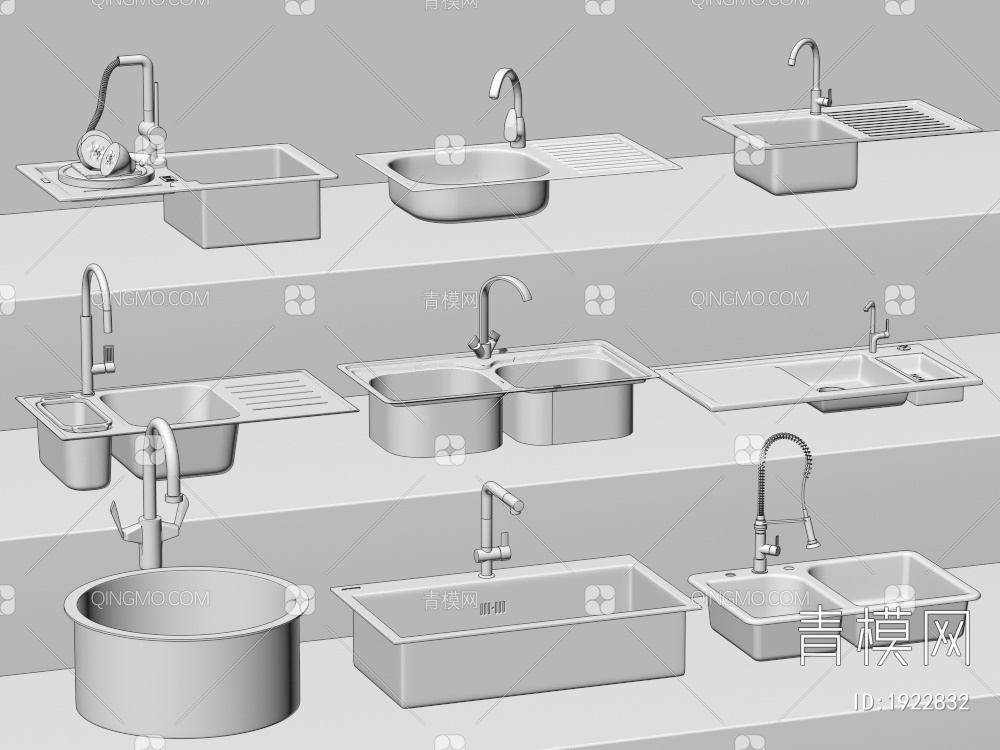 水槽 洗菜盆 水龙头 不锈钢水槽3D模型下载【ID:1922832】