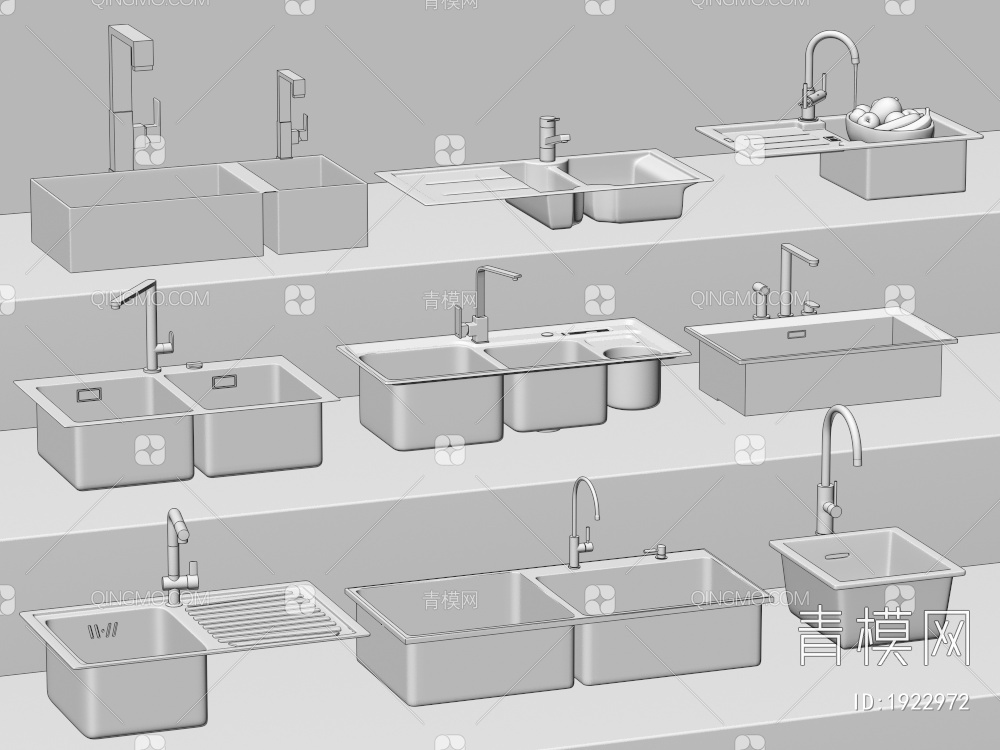 水槽 洗菜盆 水龙头 不锈钢水槽3D模型下载【ID:1922972】