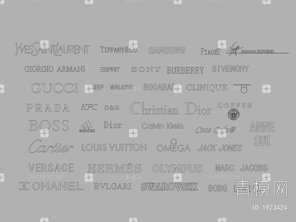 文字logo，标志标识，品牌LOGO3D模型下载【ID:1923424】