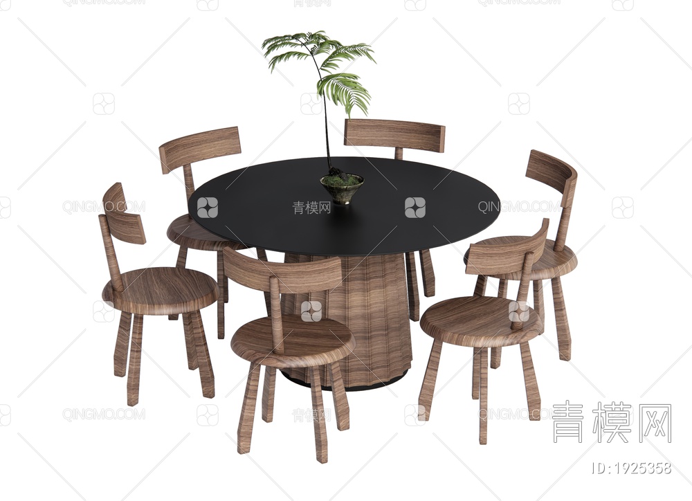餐桌椅组合 圆桌SU模型下载【ID:1925358】
