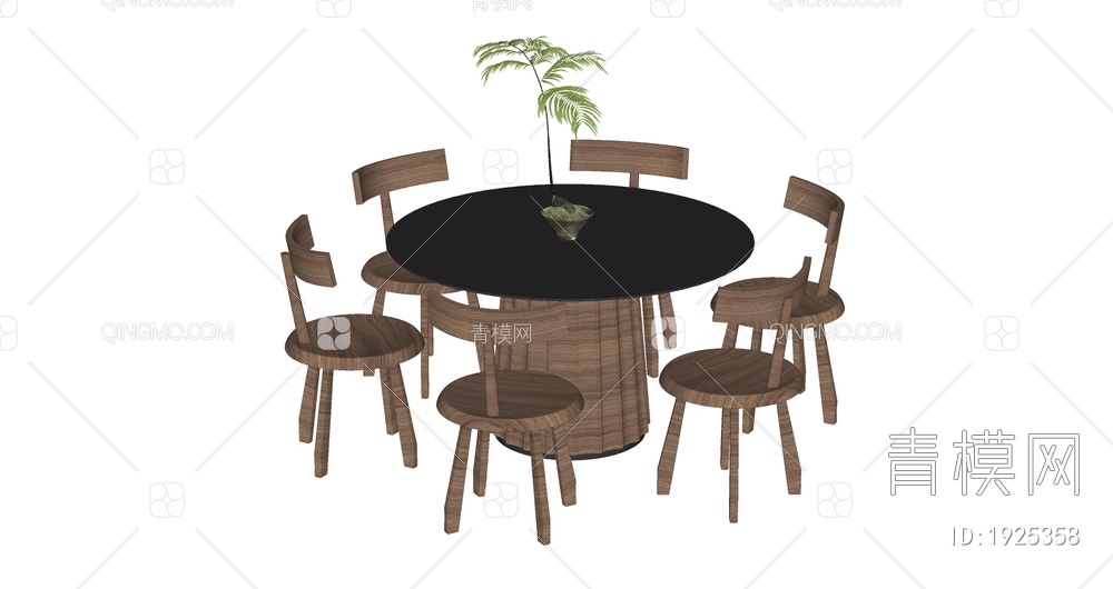 餐桌椅组合 圆桌SU模型下载【ID:1925358】