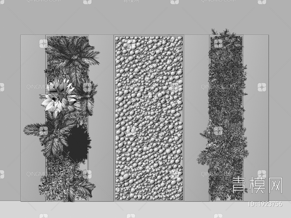 景墙，绿植墙，屏风隔断墙，植物墙，造景墙3D模型下载【ID:1923756】
