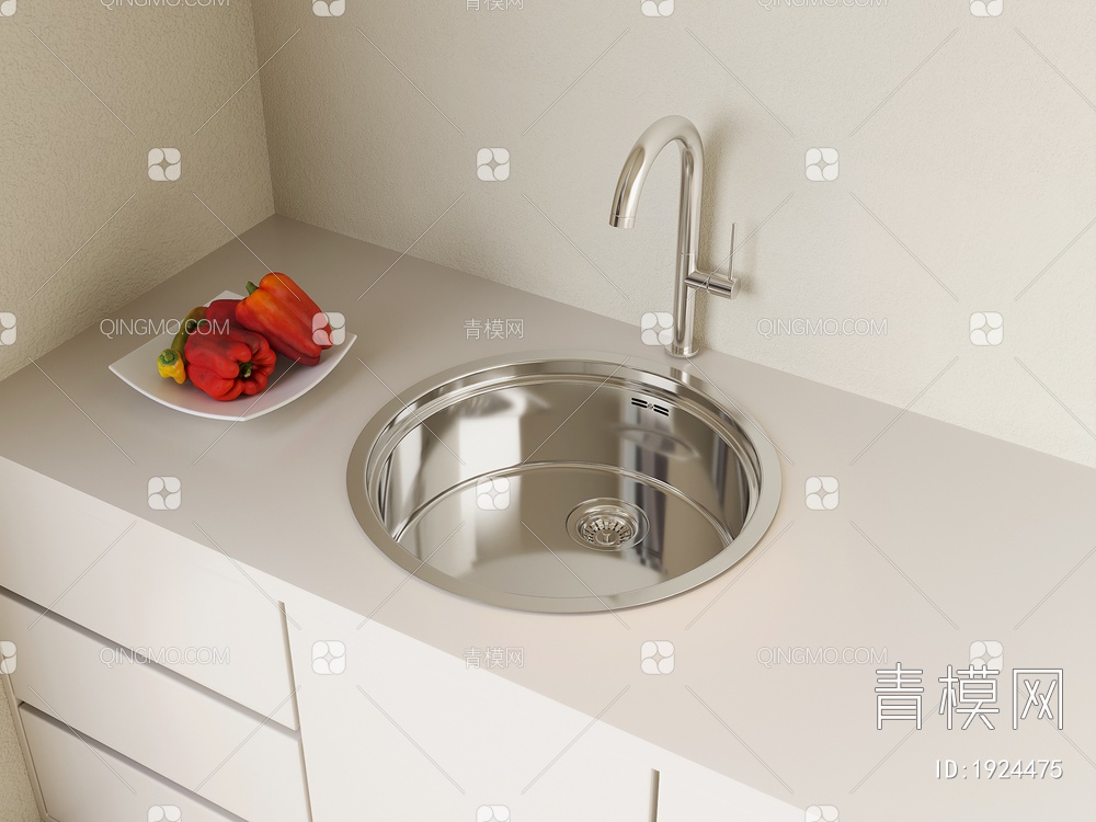 水槽，龙头洗菜盆3D模型下载【ID:1924475】
