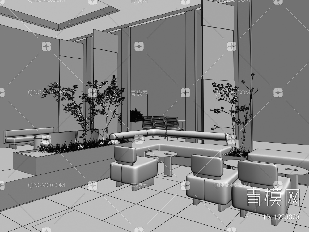 接待区 休闲沙发茶几组合 花箱3D模型下载【ID:1923323】