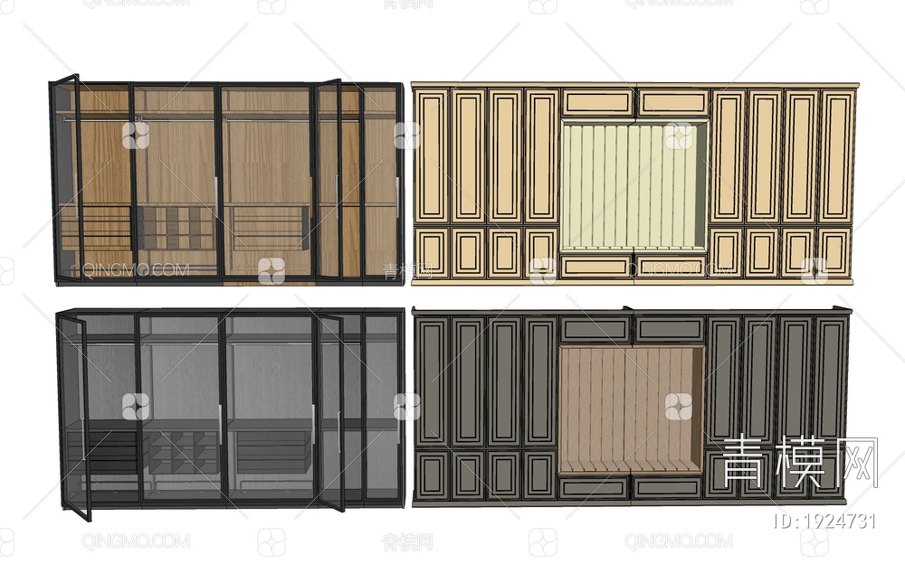 玻璃衣柜 衣帽间SU模型下载【ID:1924731】