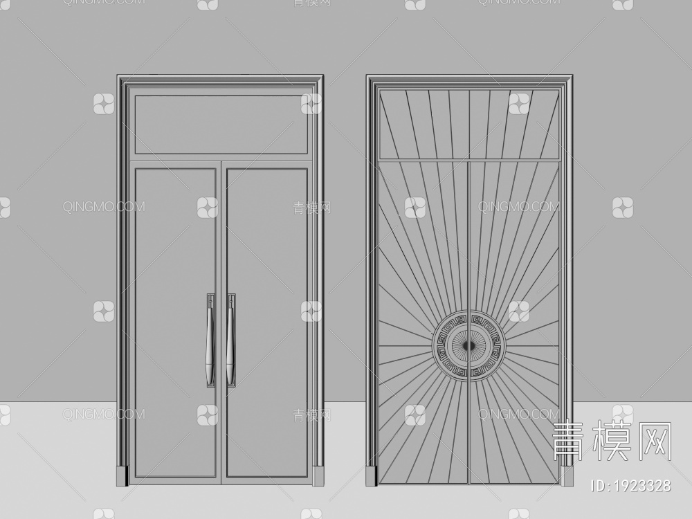 别墅大门，入户门，室内通顶双开门，到顶双开门3D模型下载【ID:1923328】
