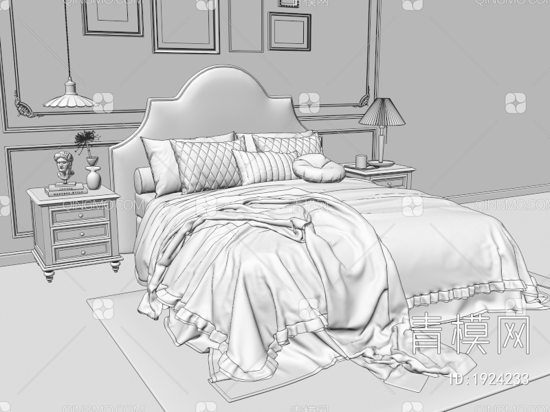 双人床 床头柜组合3D模型下载【ID:1924233】