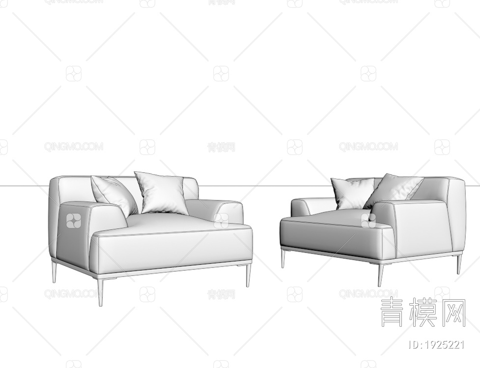 白色布料单人休闲沙发3D模型下载【ID:1925221】