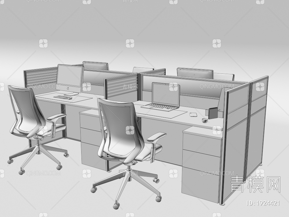 办公桌椅，办公用品3D模型下载【ID:1924421】