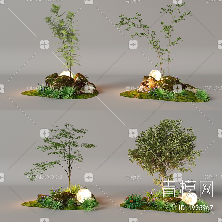 组团小景  植物堆 球形灌木 带花灌木植物组合3D模型下载【ID:1925967】