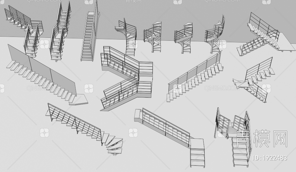 钢结构扶手楼梯3D模型下载【ID:1922483】