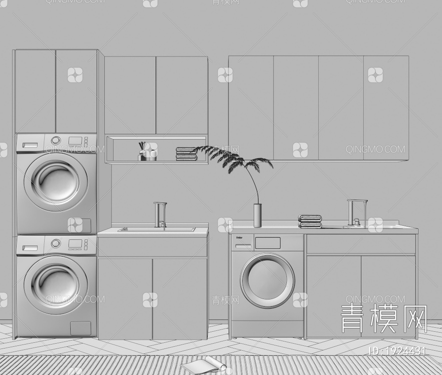 洗衣机柜，阳台柜3D模型下载【ID:1924431】