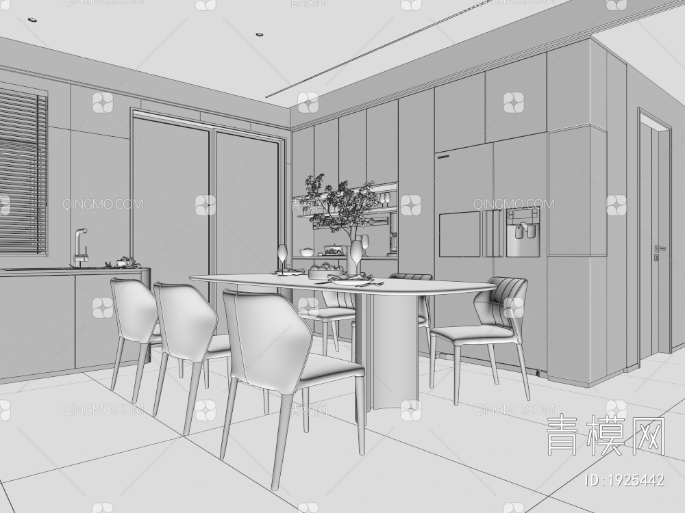 家居客餐厅、开放式厨房3D模型下载【ID:1925442】
