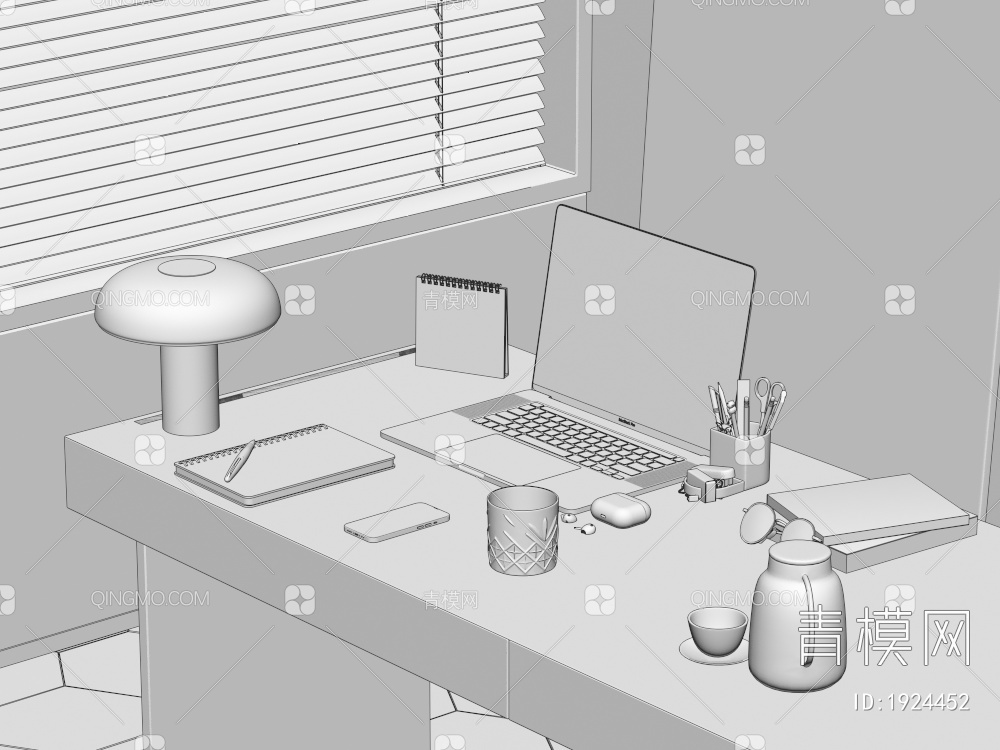 办公用品，电脑，手机，台灯摆件3D模型下载【ID:1924452】