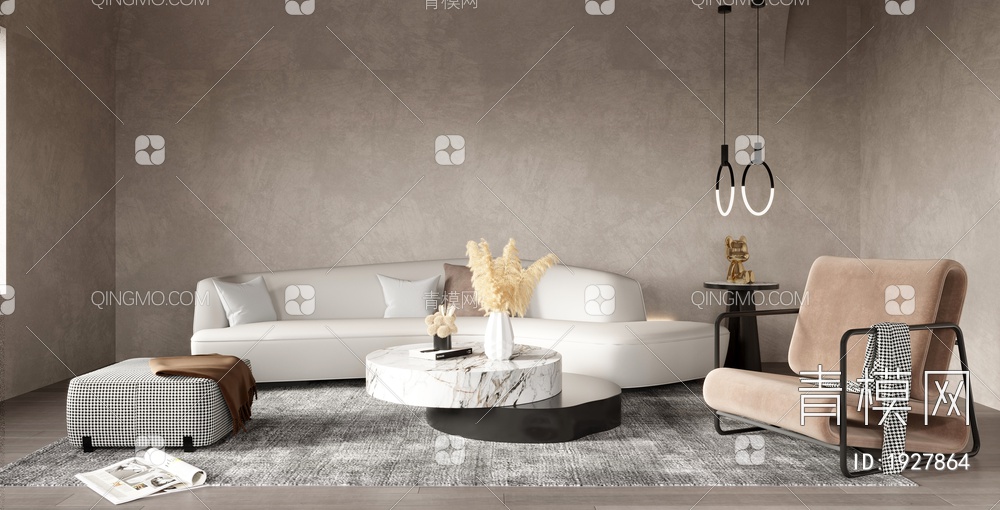 客厅 弧形沙发茶几组合3D模型下载【ID:1927864】
