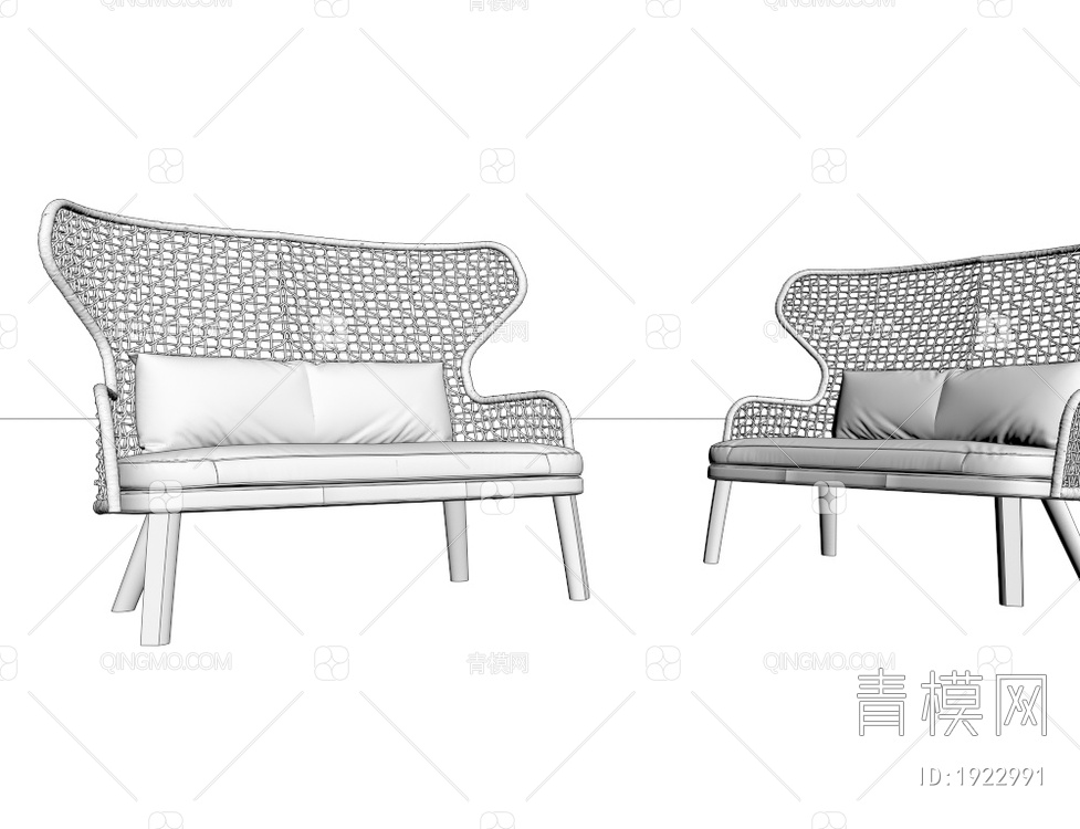 藤编户外休闲长椅3D模型下载【ID:1922991】