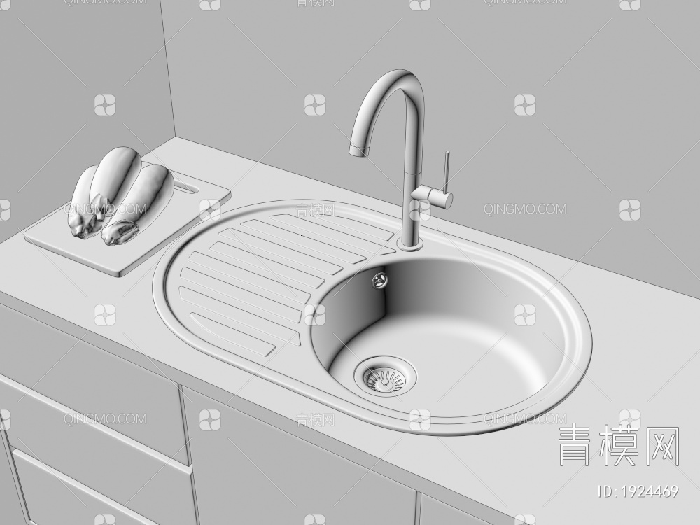 水槽，龙头洗菜盆3D模型下载【ID:1924469】