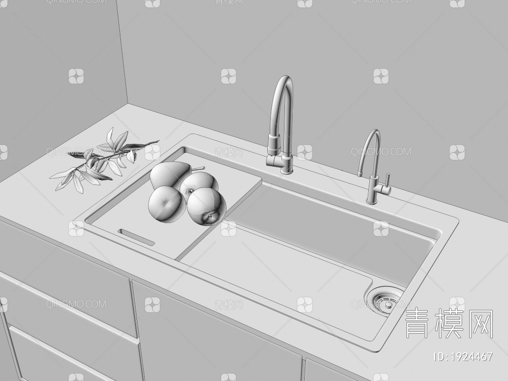 水槽，龙头洗菜盆3D模型下载【ID:1924467】
