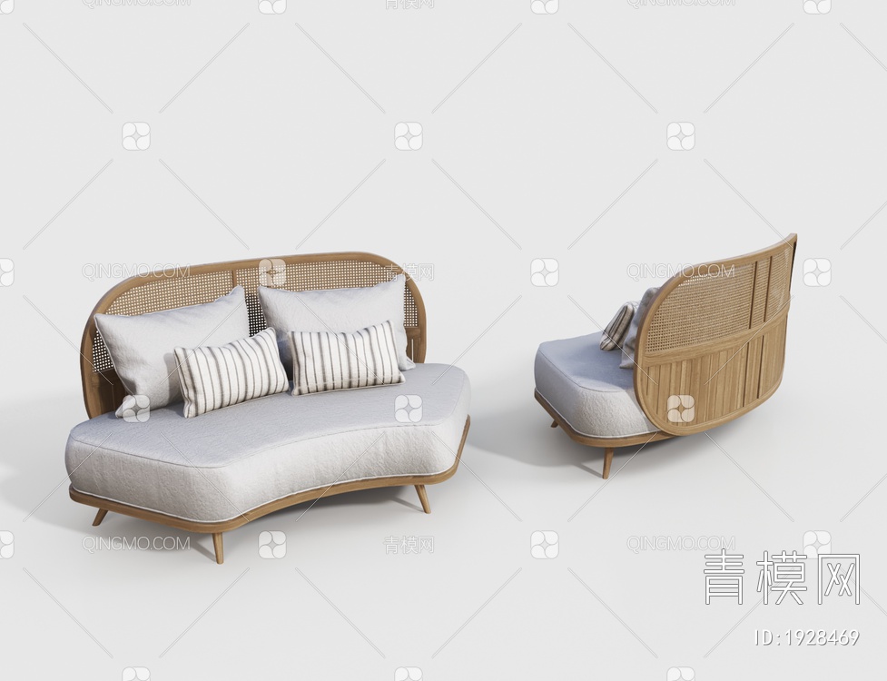 藤编弧形户外双人沙发3D模型下载【ID:1928469】