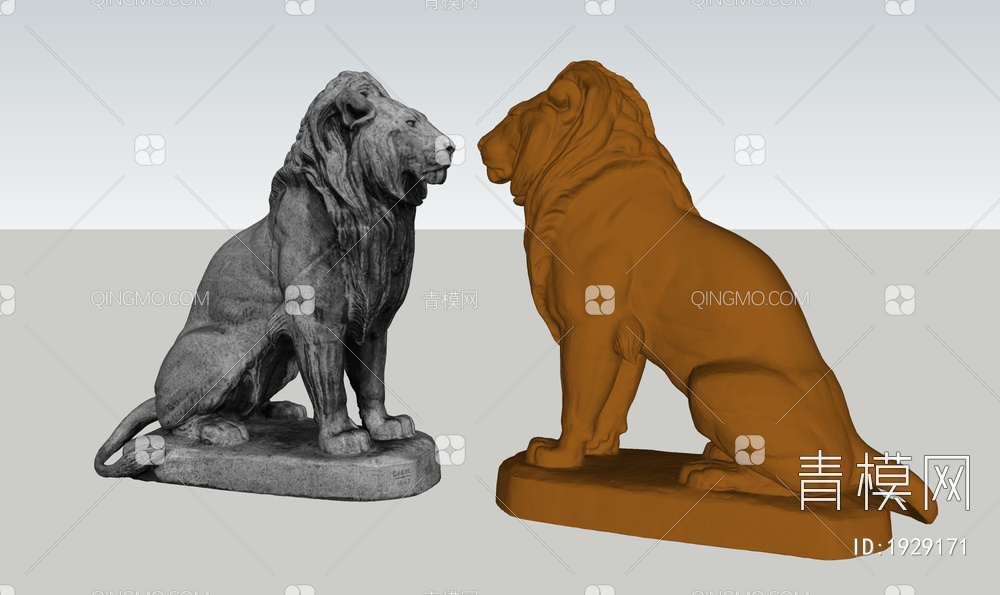 石狮子雕塑SU模型下载【ID:1929171】