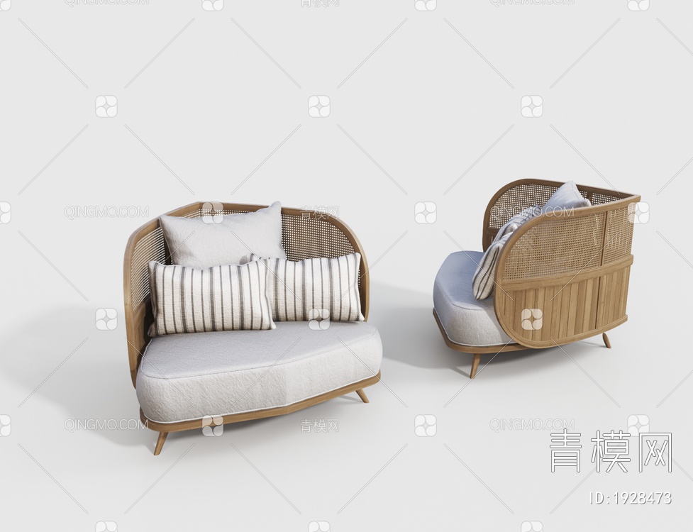 藤编弧形户外单人沙发3D模型下载【ID:1928473】