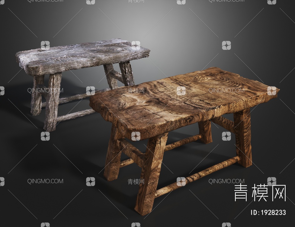 复古风长凳 木凳3D模型下载【ID:1928233】
