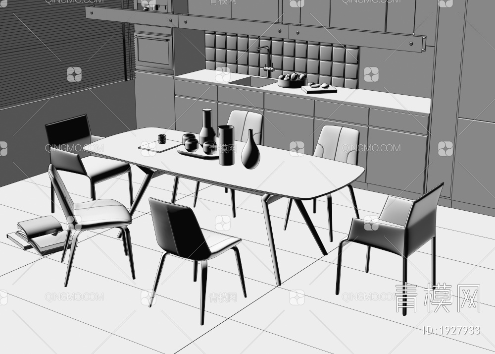 开放性厨房餐厅3D模型下载【ID:1927933】
