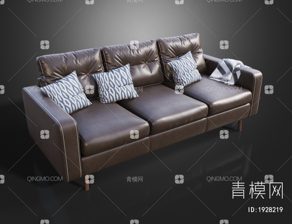 棕色皮革三人沙发3D模型下载【ID:1928219】