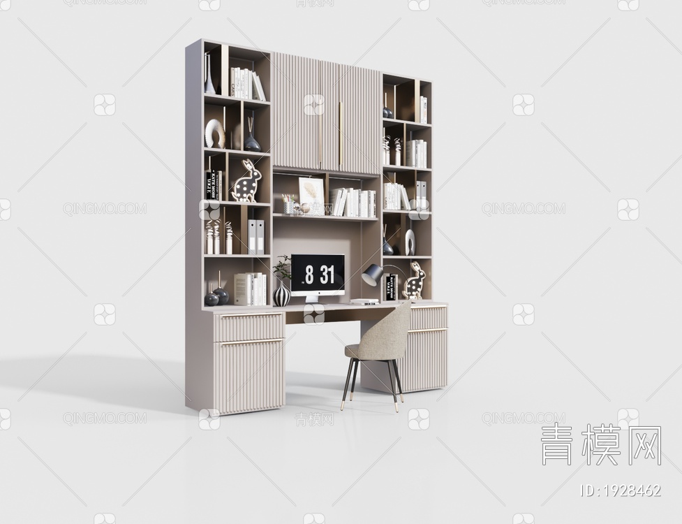一体式书柜书桌椅3D模型下载【ID:1928462】