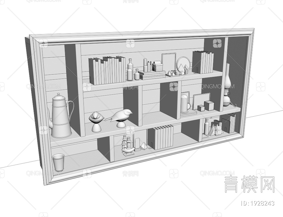 实木壁柜 储物柜 书柜3D模型下载【ID:1928243】