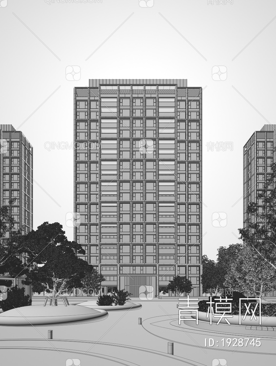 建筑园林景观黄昏夜景3D模型下载【ID:1928745】