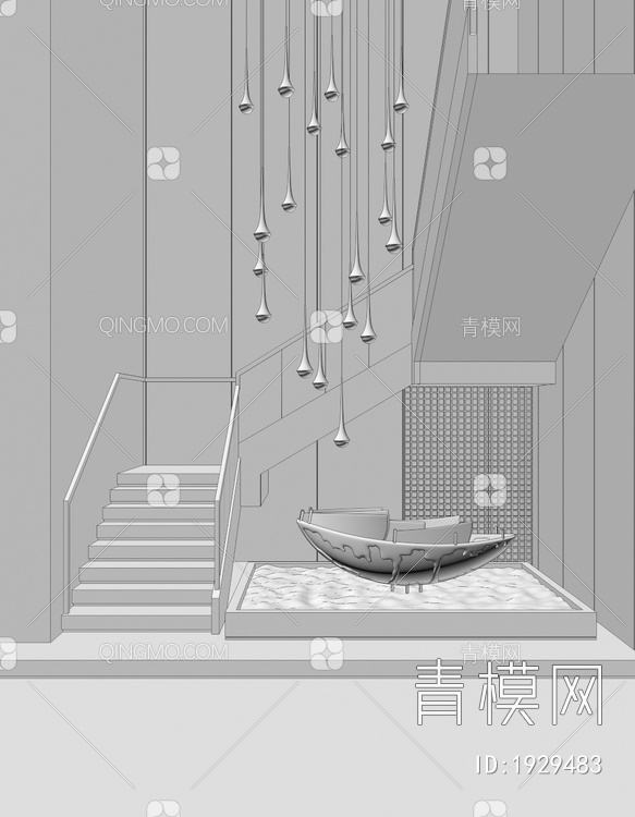 船雕塑装置 楼梯间3D模型下载【ID:1929483】