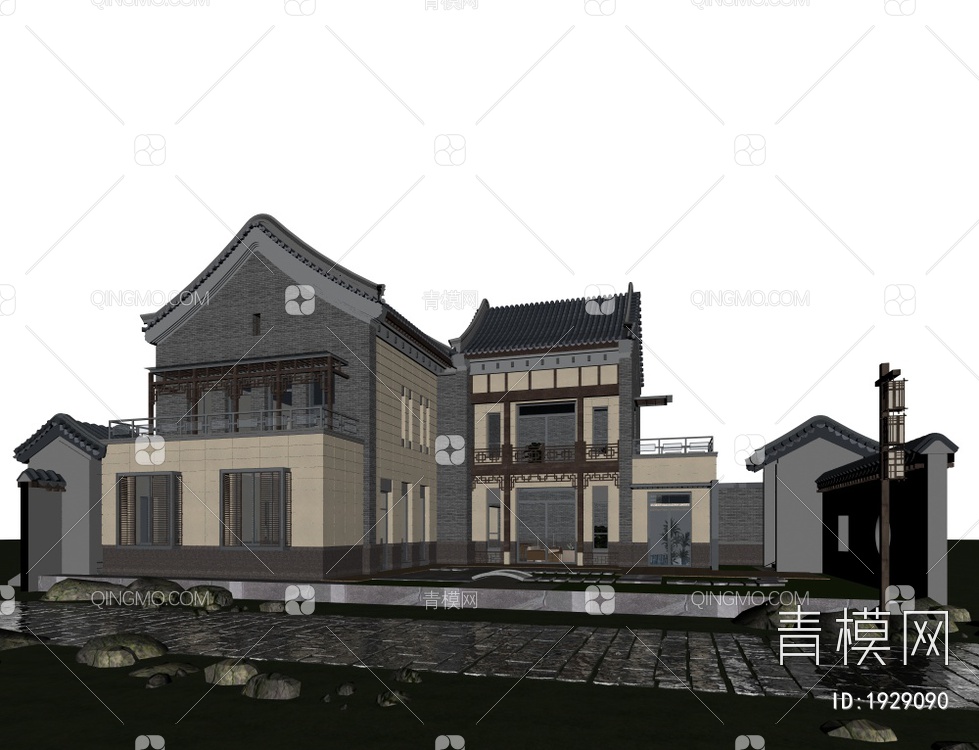 四合院建筑外观 庭院景观3D模型下载【ID:1929090】