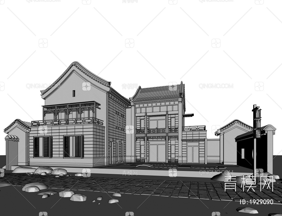 四合院建筑外观 庭院景观3D模型下载【ID:1929090】