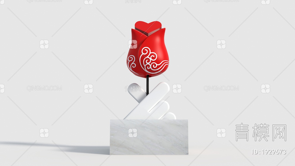玫瑰花雕塑3D模型下载【ID:1929673】