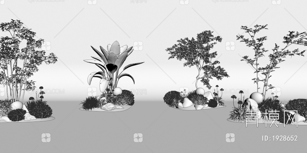 植物堆 组团小景  植物堆 庭院小景 草坪组团花草 植物组合3D模型下载【ID:1928652】