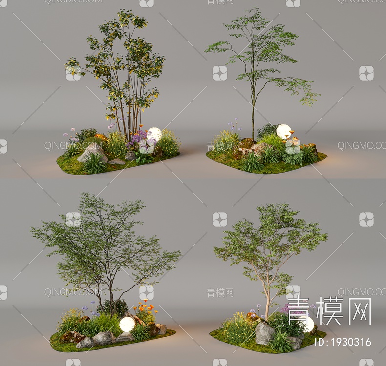 组团小景  植物堆 球形灌木 带花灌木植物组合3D模型下载【ID:1930316】