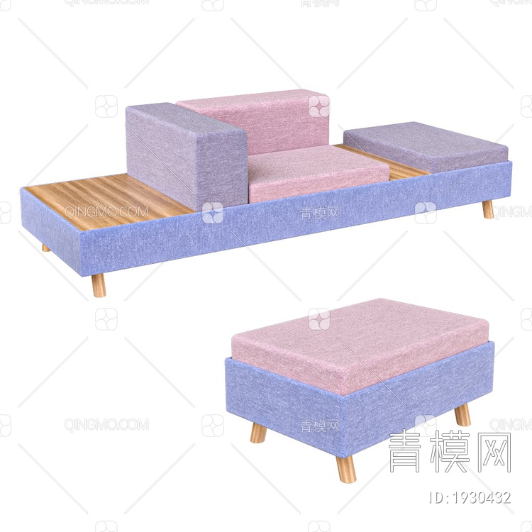 Dynamic 糖果色沙发凳组合3D模型下载【ID:1930432】